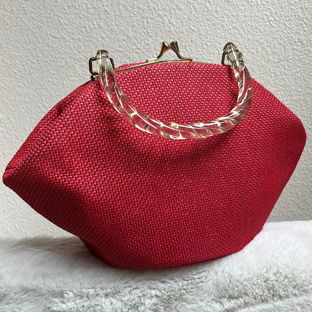Mid Century Vintage Red Woven Handbag by Garay